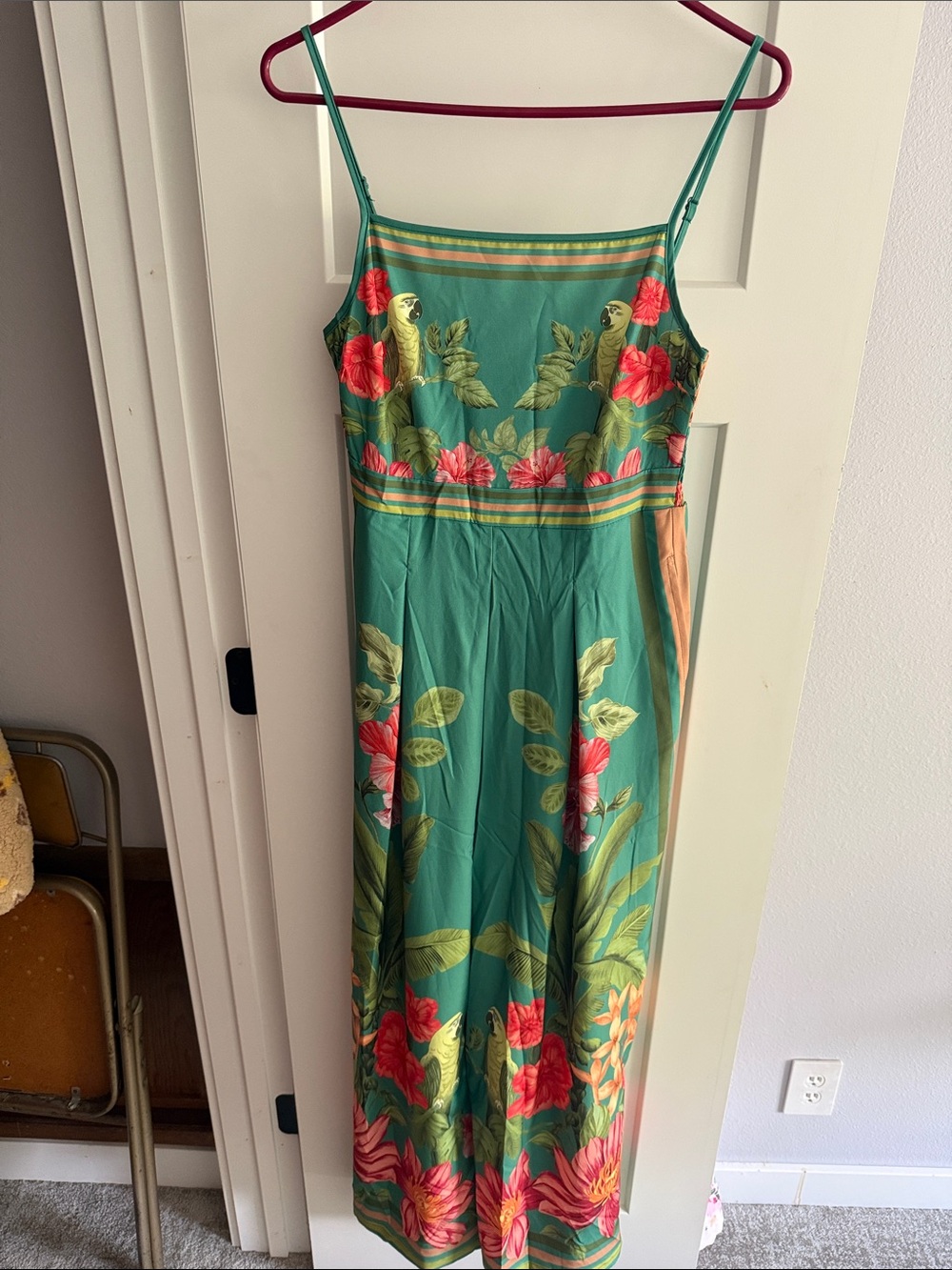 Green Tropical Print Spaghetti-Strap Romper